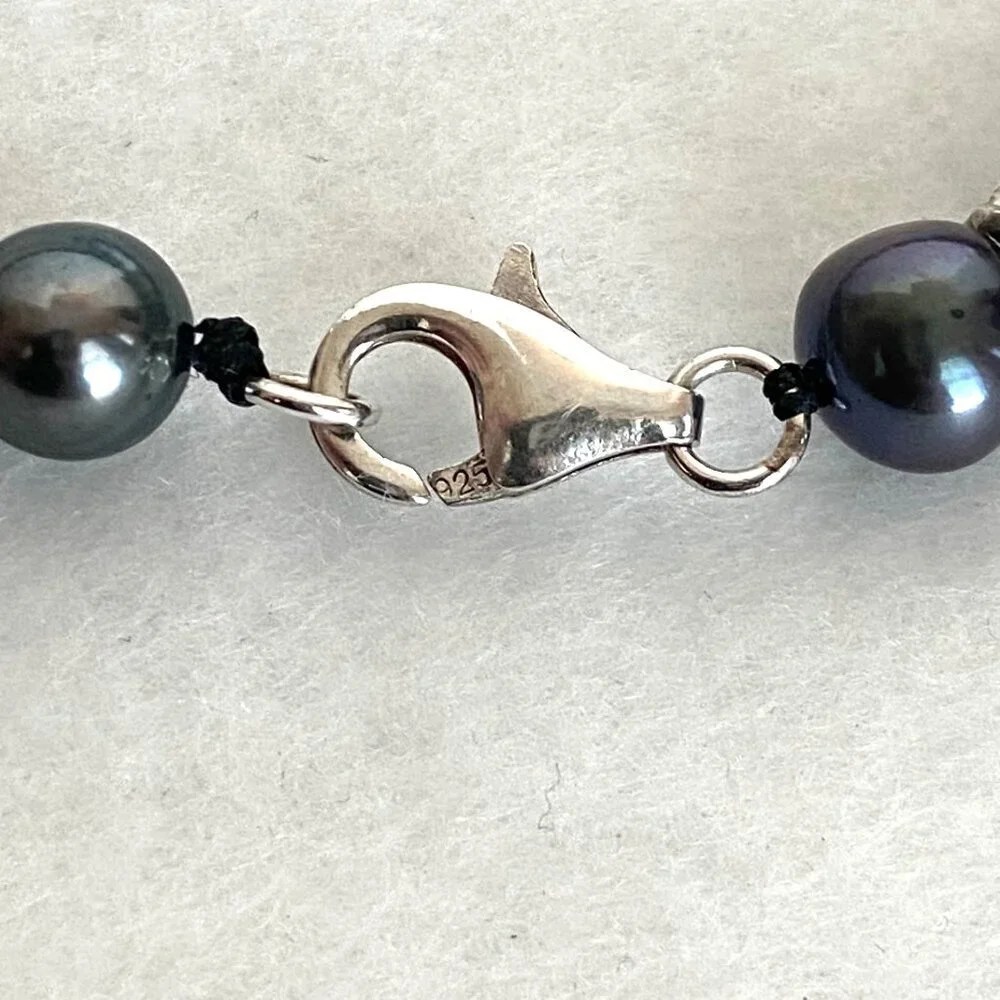 Sterling Silver 925 Round Freshwater Cultured Peacock Pearl Necklace 18